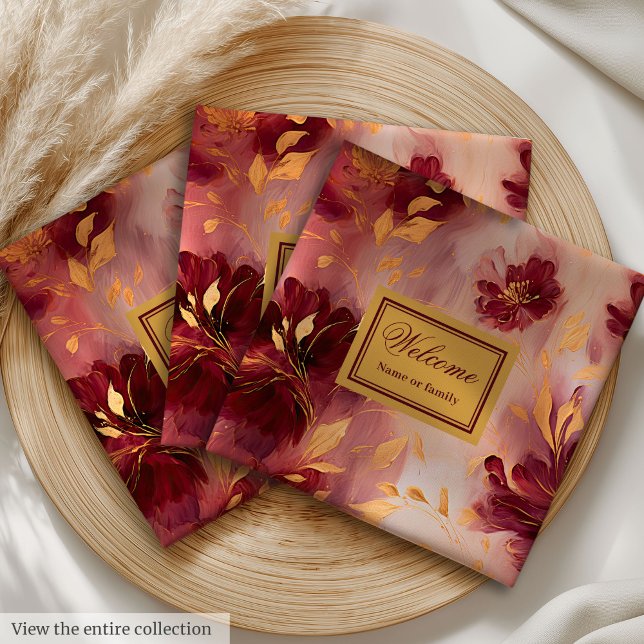 Chic Blush Burgundy Gold Floral Tuch Napkins Serviette (Chic Blush Burgundy Gold Floral Cloth Napkins Custom)