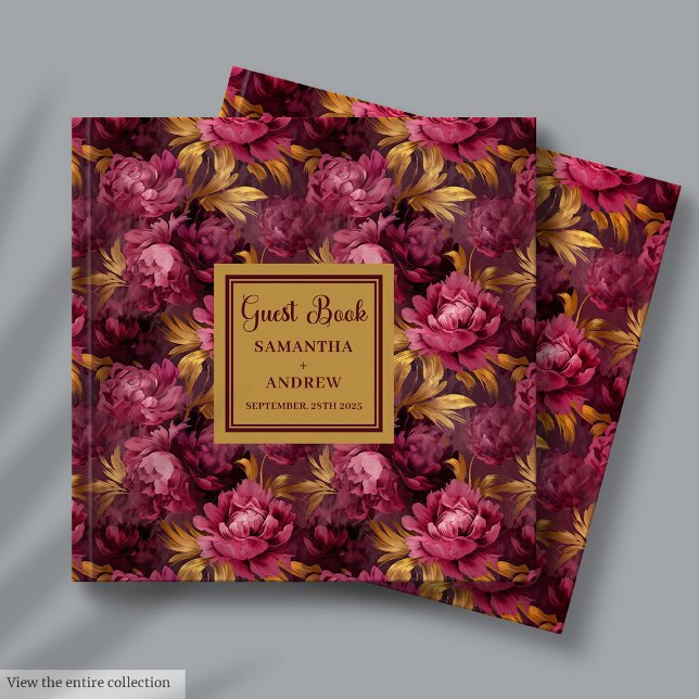 Chic Blush Burgundy Gold Mariage livre d'hôtes (Chic Blush Burgundy Gold Wedding Guest Book for Guests)