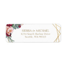 Chic Blush Burgundy Gold Wedding Rücksendeadresse
