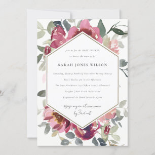 CHIC BLUSH BURGUNDY ROSE FLORAL BABY SHOWITE EINLA DANKESKARTE