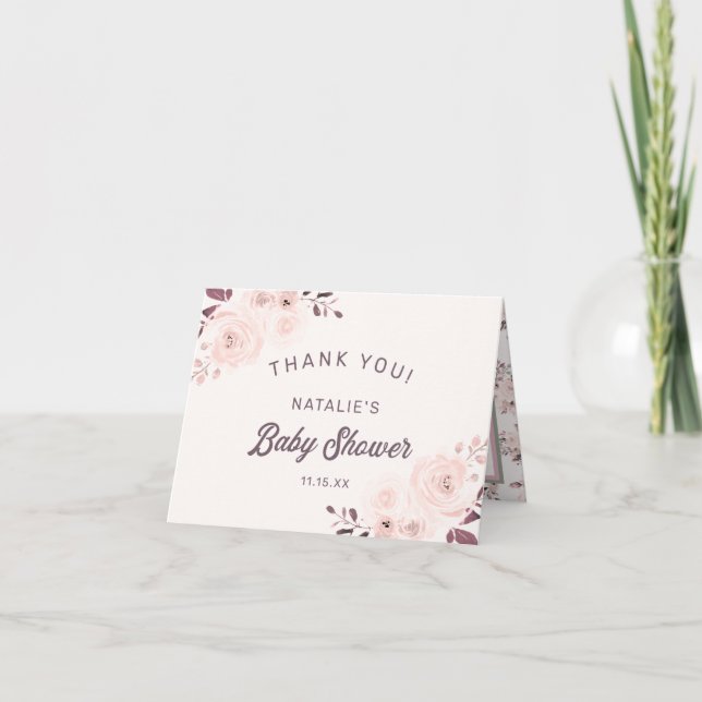 Chic Blush & Cream Floral Baby Dusche Vielen Dank (Vorderseite)