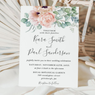 Chic Blush Dusty Pink Floral Eukalyptus Wedding Einladung