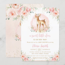Chic Blush Floral Baby Deer Fawn Girl Baby Dusche