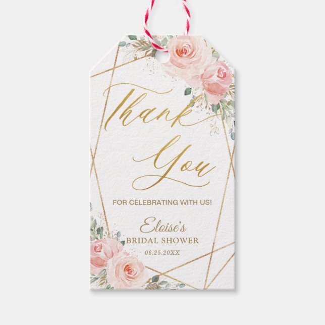 Chic Blush Floral Gold Geometric Gefallen Vielen D Geschenkanhänger (Vorderseite)