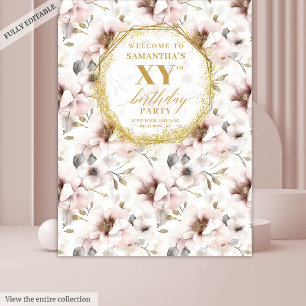 Chic Blush Floral Ivory Gold Geburtstag Foto Stand Wandteppich