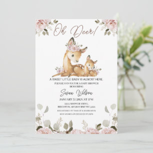 Chic Blush Floral Oh Deer Baby Dusche Einladung