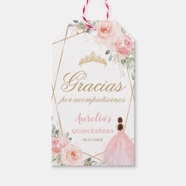 Chic Blush Floral Quinceanera Gefallen Vielen Dank Geschenkanhänger (Vorderseite)