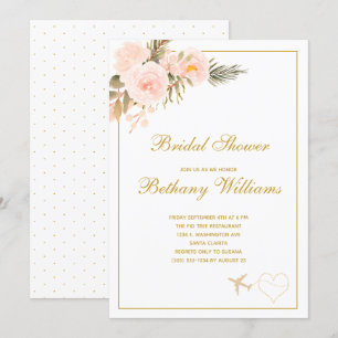Chic Blush floral Travel Bridal Shower Invitation