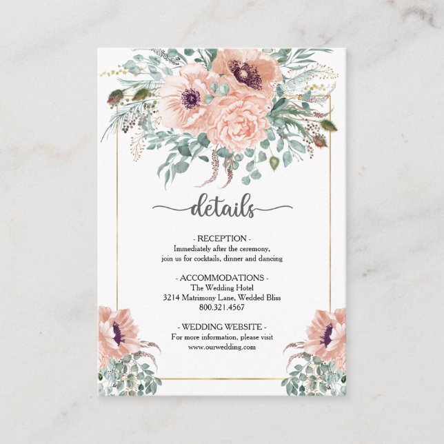 Chic Blush Floral Wedding Card Begleitkarte (Vorderseite)