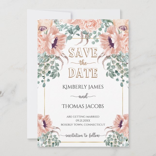 Chic Blush Floral Wedding Save The Date (Vorderseite)