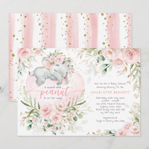 Chic Blush Gold Floral Elephant Girl Baby Dusche Einladung