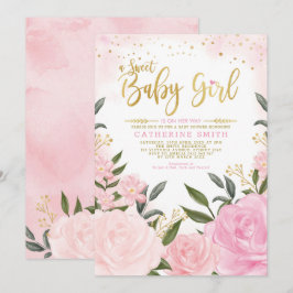 Chic Blush Gold Garden Blumen Rose Babydusche Einladung