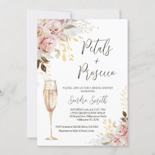 Chic Blush Gold Petals und Prosecco Brautparty Einladung