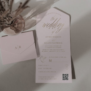 Chic Blush & Imitats Goldkalligrafie Die Hochzeit  All In One Einladung