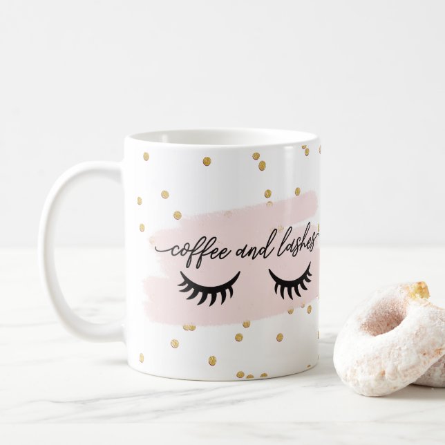Chic Blush Kaffee und Wimpern Faux Gold mit Namen Kaffeetasse (Mit Donut)