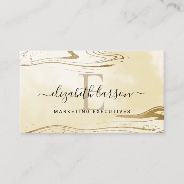 Chic Blush Monogram Gold Glitzer Marble Agate Visitenkarte (Vorderseite)