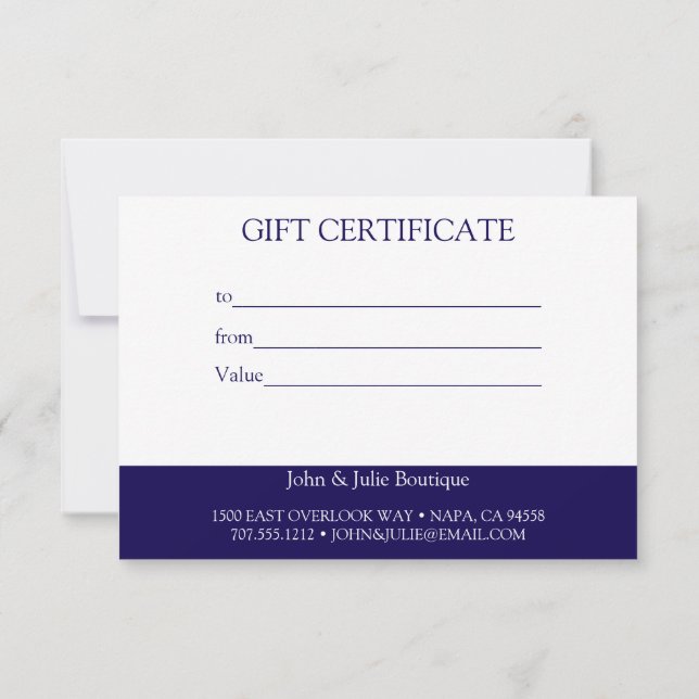 Chic Blush Navy Blue Gift Certificate (Rückseite)