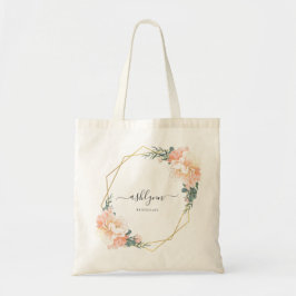 Chic Blush Peach Floral Gold Geometrie Bridesmaid Tragetasche