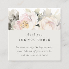 Chic Blush Peony Watercolor Floral Thank You Order Quadratische Visitenkarte