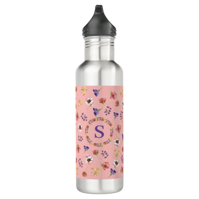Chic Blush Pink Aquarellblume  Edelstahlflasche (Rechts)