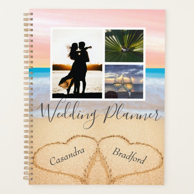 Chic Blush Pink Beach 2 Herz in Sand Hochzeit Planer (Vorderseite)