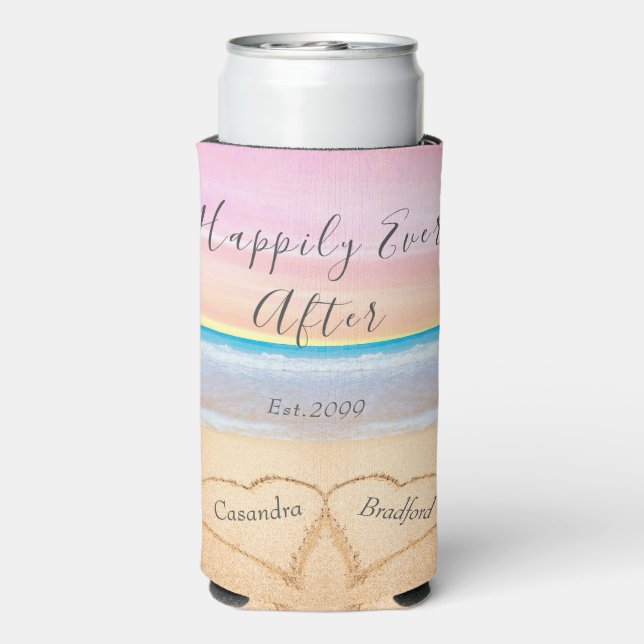 Chic Blush Pink Beach Hochzeit 2 Herzen Selters Dosenkühler (Seltzer Rückseite)