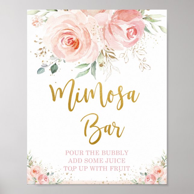 Chic Blush Pink Bläsernte Mimosa Bar Bubbly Drink Poster (Vorne)