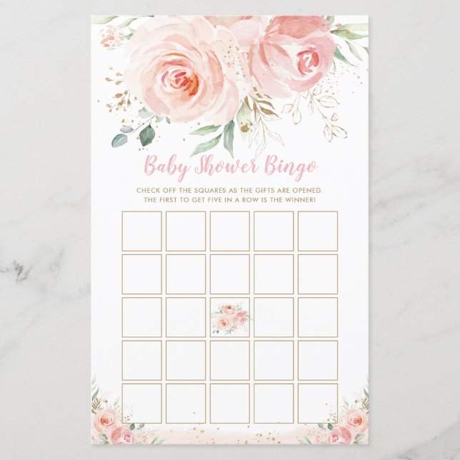Chic Blush Pink Blues Baby Dusche Bingo Spiel (Vorderseite)
