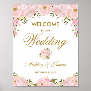 Chic Blush Pink Blues Hochzeitsposter Begrüßungsze Poster