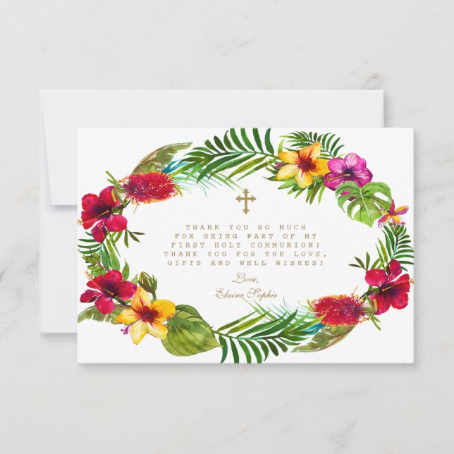 Chic Blush Pink Blume Gold Cross Heilige Kommune Dankeskarte (Vorderseite)