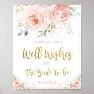 Chic Blush Pink Blumen Brunnen wünscht Braut sein Poster