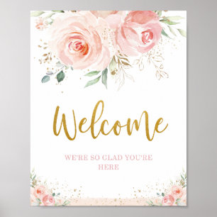 Chic Blush Pink Blumengrün Gold Willkommenszeichen Poster