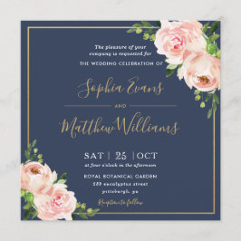 Chic Blush Pink Blumengrün Hochzeit der Marine Einladung