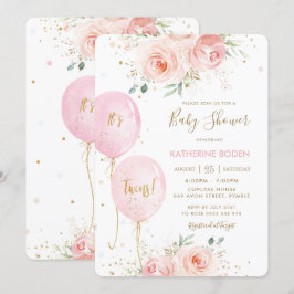 Chic Blush Pink Blütenballons Twins Baby Dusche Einladung