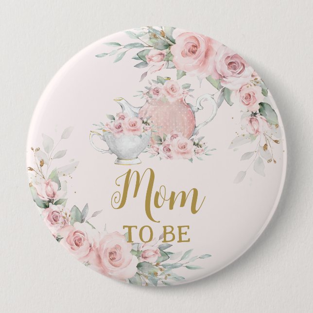 Chic Blush Pink Blütenflora Party Mama zu sein Button (Vorderseite)