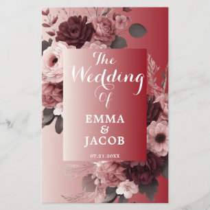 Chic Blush Pink Bourgogne Programme de mariage flo