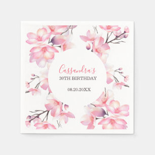 Chic Blush Pink Cherry Blossom Botanischer Geburts Serviette