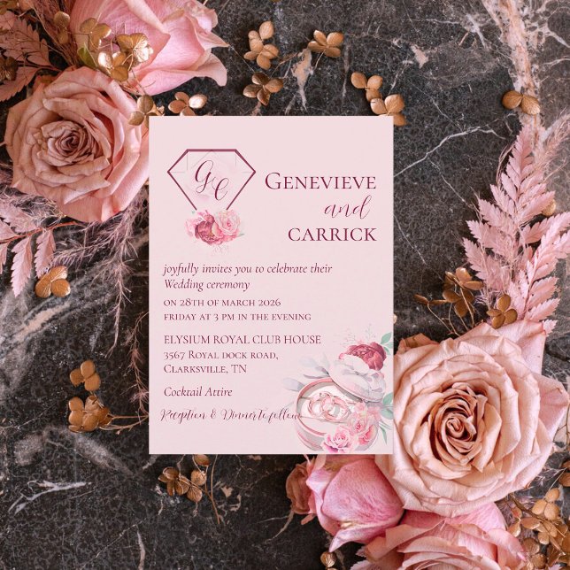 Chic Blush Pink & Crimson Red Wedding Einladung (Von Creator hochgeladen)