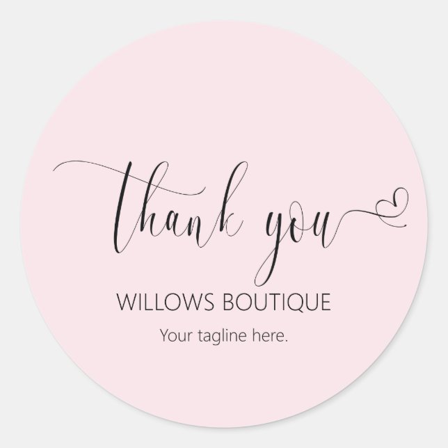 Chic Blush Pink Danke Kalligraphie Runder Aufkleber (Vorderseite)