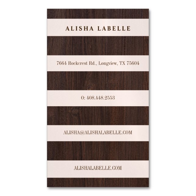 Chic Blush Pink, Dark Wood & Gold Stilvolle Monogr Magnetische Visitenkarte (Vorderseite Vertikal)