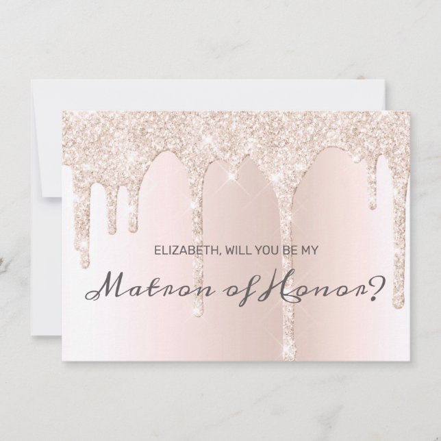 Chic Blush Pink Dripping Glitzer Matron of Honour Einladung (Vorderseite)
