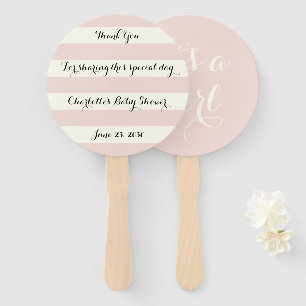 Chic blush pink Elfenbeinstreifen Skript Baby Show Fächer