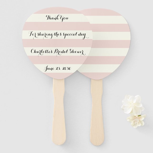Chic blush pink Elfenbeinstreifen Skript-Brautpart Fächer (Vorne und Hinten)