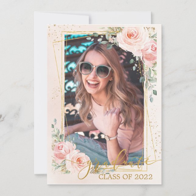 Chic Blush Pink Floral Abschluss Foto Bilder Ankündigung (Vorderseite)