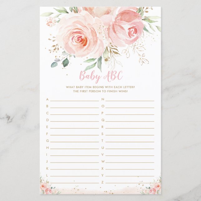 Chic Blush Pink Floral Baby ABC Fun Showspiel (Vorderseite)