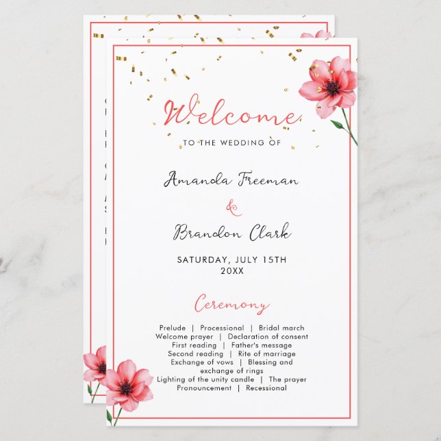 Chic Blush Pink Floral Confetti Frame Wedding (Vorne/Hinten)