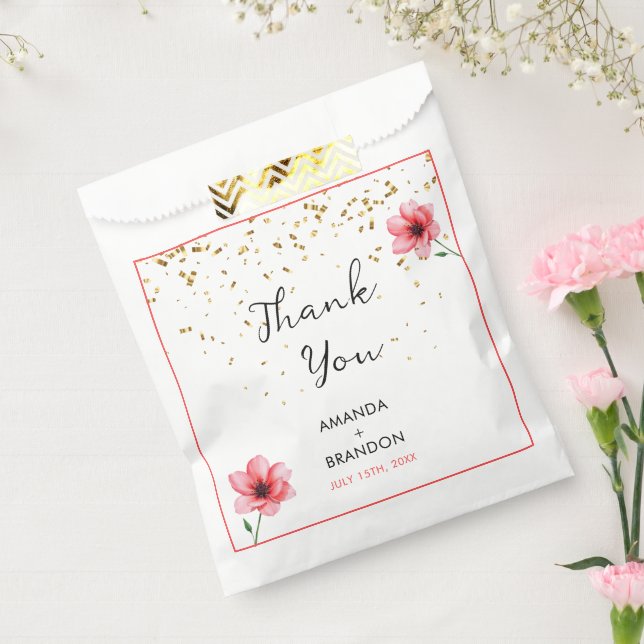 Chic Blush Pink Floral Confetti Frame Wedding Geschenktütchen (Versiegelt)