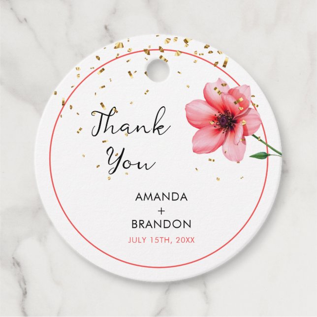 Chic Blush Pink Floral Confetti Rahmen Hochzeit Geschenkanhänger (Vorderseite)