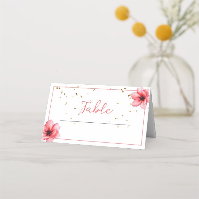 Chic Blush Pink Floral Confetti Rahmen Hochzeit Platzkarte (Vorderseite)
