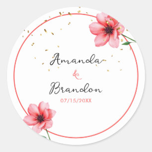 Chic Blush Pink Floral Confetti Rahmen Hochzeit Runder Aufkleber